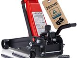 a close up of a red and black jack with a tag on it