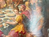 a painting of a group of people sitting around a table