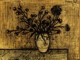 a drawing of a vase of flowers on a table