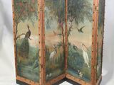 paravent à trois panneaux orné de peintures représentant des oiseaux et des fleurs