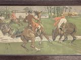 une peinture représentant un groupe de personnes à cheval dans un champ