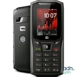 the cell phone is black and has a screen on it