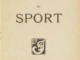 an old book with a black and white image of a sports logo