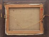 an old picture frame with a rope hanging from it ' s side