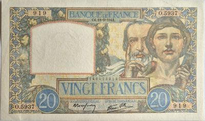 20 francs Travail et Science 18/9/1941, SUP+