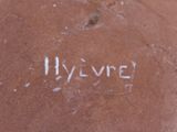 a brown teddy bear that has the word hyve written on it