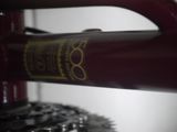 a close up of a bike chain with a bike in the background