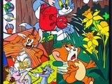 framed picture of a painting of a cat and other cartoon characters in a garden