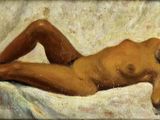 un tableau représentant un homme nu allongé sur un lit