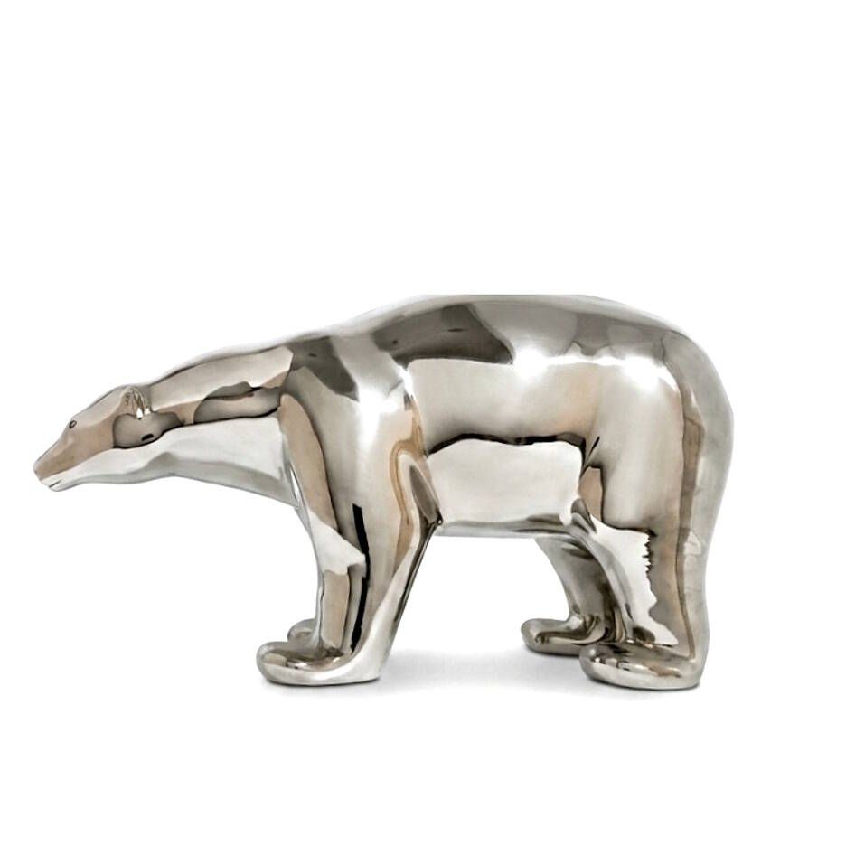 Pierre FINCK (XXI) Grand ours blanc Importante épreuve en bronze argenté et poli. Epreuve d’artiste signée et numérot...
