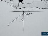 a black and white drawing of a person on skis