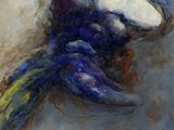 une image représentant un tableau d'un oiseau bleu coiffé d'un chapeau blanc