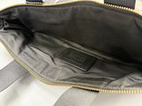 a close up of the inside of a black and white bag