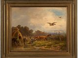 une image représentant un tableau où l'on voit un cheval et un canard dans un champ