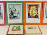 four framed pictures of a man and a woman in different colors