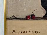 a painting of a black cat sitting on a table