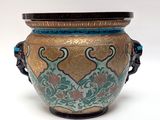 a large vase with a handle on a white background