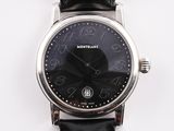 a close up of a wrist watch with a black dial
