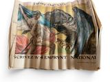 a towel with a picture of a bear and a woman on it