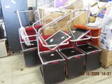 a pile of luggage sitting on top of a pile of boxes
