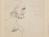 an old drawing of a man with a beard and a hat