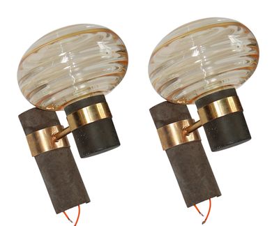 pair of mid - century italian muranono glass and brass sconce wall lights