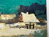a painting of a painting of a house on the beach