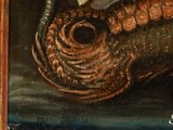 an image of a painting of a man sitting on top of a snail