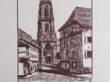 a picture of a drawing of a street with buildings