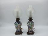 paire de lampes en forme de vases chinois ornées de fleurs peintes à la main