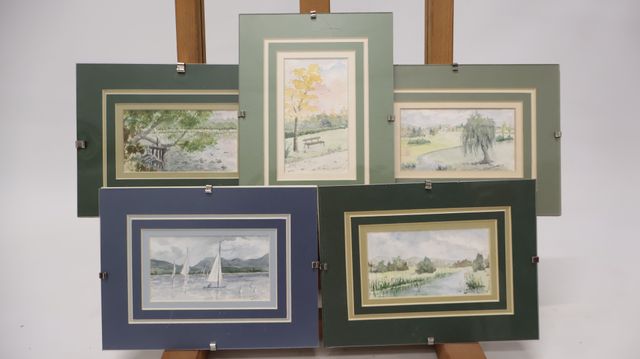 Suite de 5 aquarelles. « Paysages. Signature à identifier. 6 X 11...