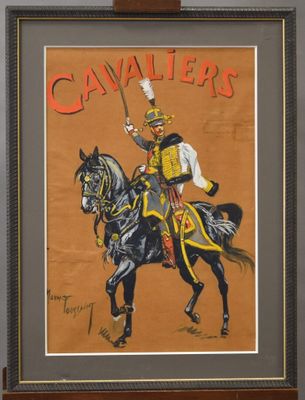 tableau représentant un homme en uniforme à cheval, une épée à la main