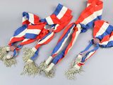 three red, white and blue ties with a flag on them