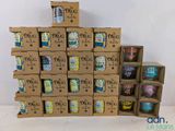 a pile of boxes of food that are stacked on top of each other