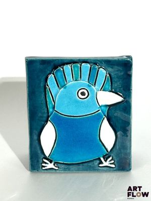 painting of a blue bird on a blue background with a white background