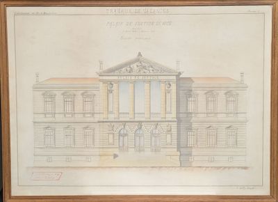 une image représentant un dessin d'un bâtiment surmonté d'une horloge