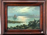a picture of a painting of a boat on the water