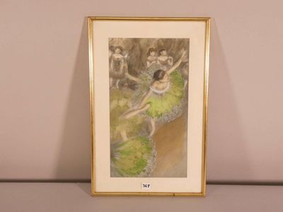 tableau représentant une ballerine en tutu vert, avec des danseurs en arrière-plan