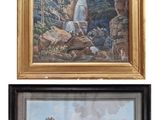 deux tableaux encadrés représentant une cascade et une cascade dans un décor boisé