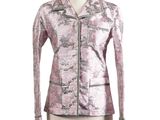 a women ' s pink jacket with a floral pattern on the front