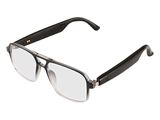 ces lunettes ont une monture noire et des verres transparents