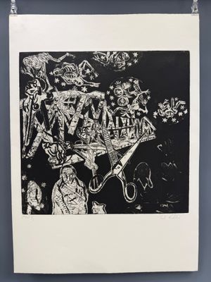 une image d'un dessin en noir et blanc d'un groupe de personnes