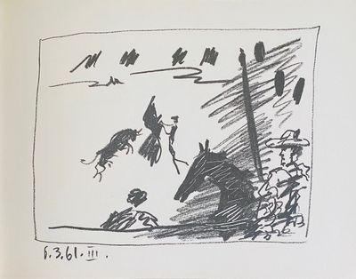 a black and white drawing of a horse in a field