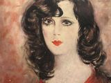 une image d'un tableau représentant une femme en robe rouge