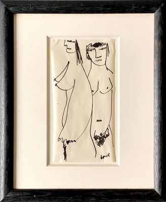drawing of a man and a woman in a black frame