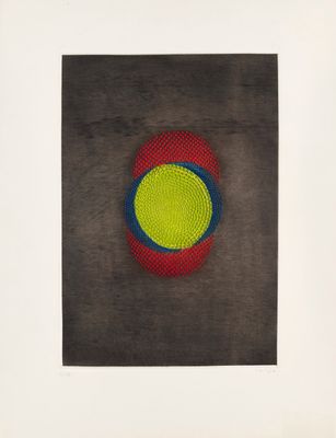 an image of a painting of a red, yellow and blue circle