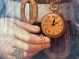 a painting of a woman holding a clock in her hand