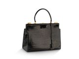 un sac à main en cuir de crocodile noir sur fond blanc