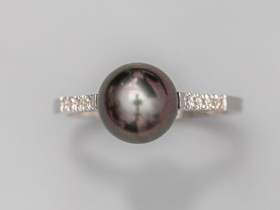 Bague en or gris 750°/°° (18K), sertie d'une perle de cultur… - Photo 1