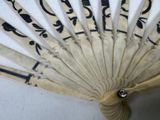 a fan that has a black and white design on it
